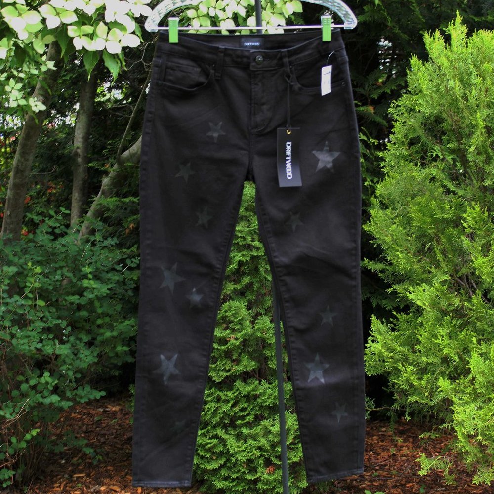 "Driftwood" 'Jackie' Women’s Black Star-Print Jeans